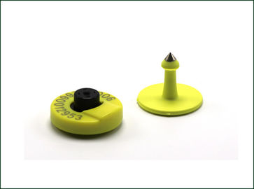 Παθητικό RFID ζωικό αυτιών ετικεττών κυκλικό κίτρινο χρώμα τύπων τσιπ μορφής ανάγνωσες-γραφής