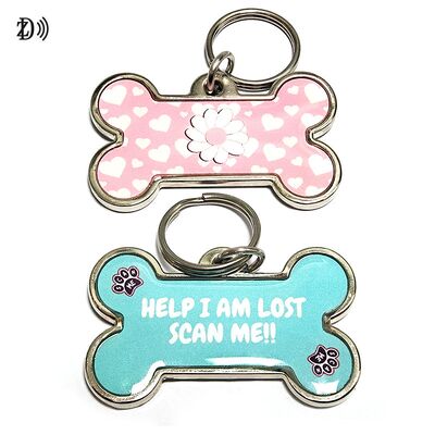 Αδιάβροχη εξατομικευμένη εκτύπωση 13.56MHz NTAG213 Keychain Lost Tracking Metal Edge Epoxy Pet ID Tag για ταυτοποίηση σκύλου και γάτας